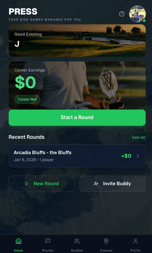 Press Dashboard - Career earnings and start a round